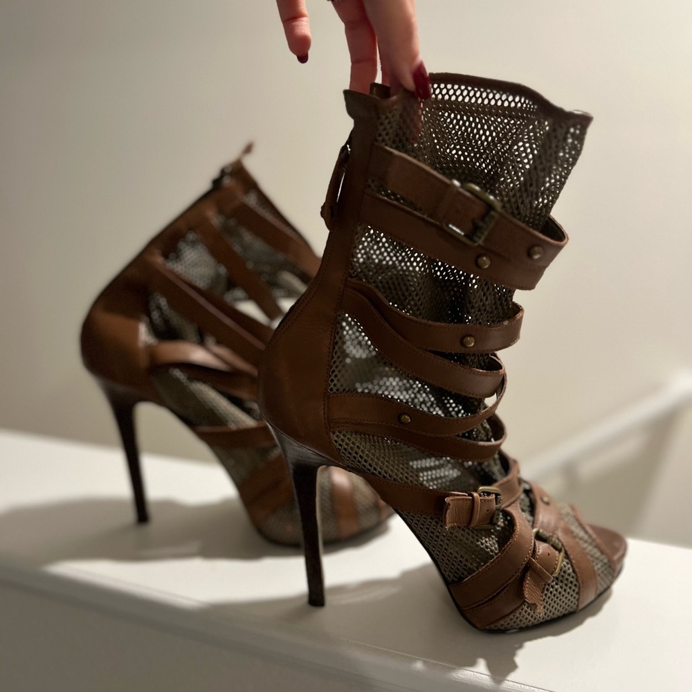 Guess Leather and Mesh Peeptoe Stiletto